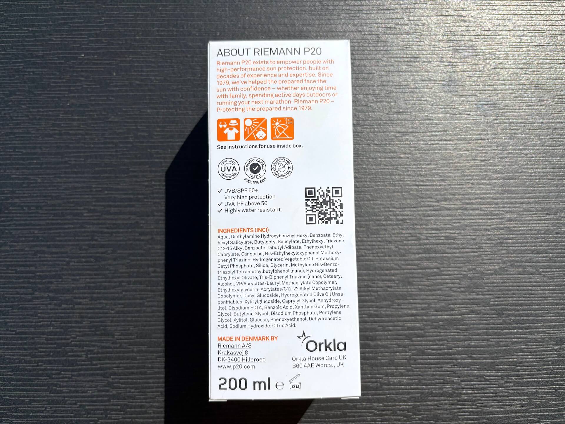 Ingredienser i P20 Riemann Kids SPF 50+ solcreme til børn