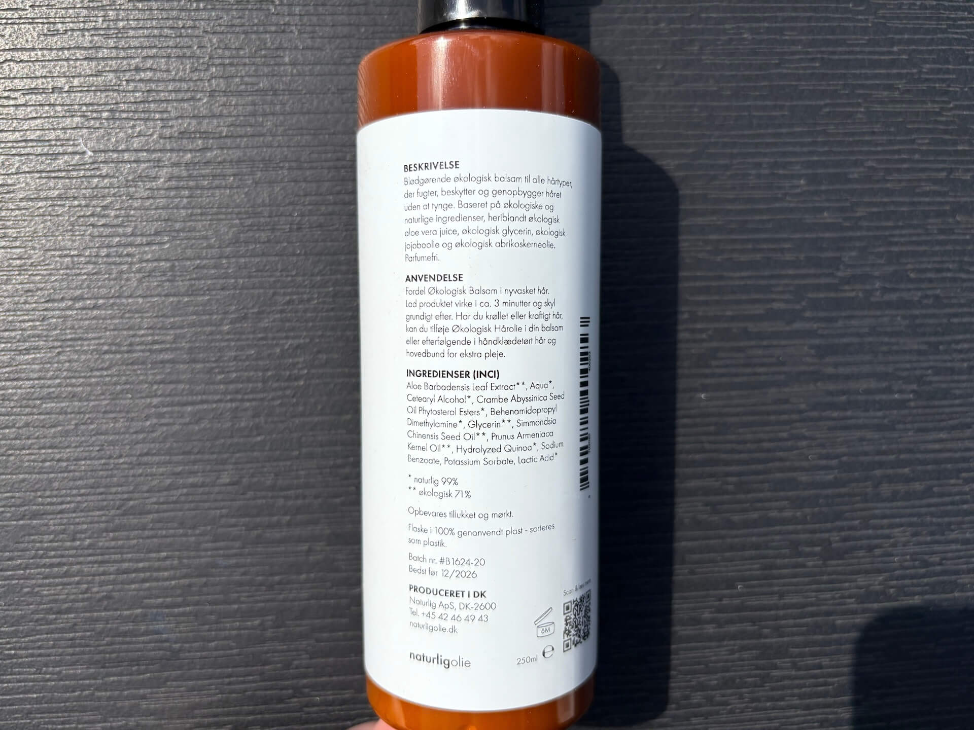Ingredienser og vejledning på Naturligolie Balsam