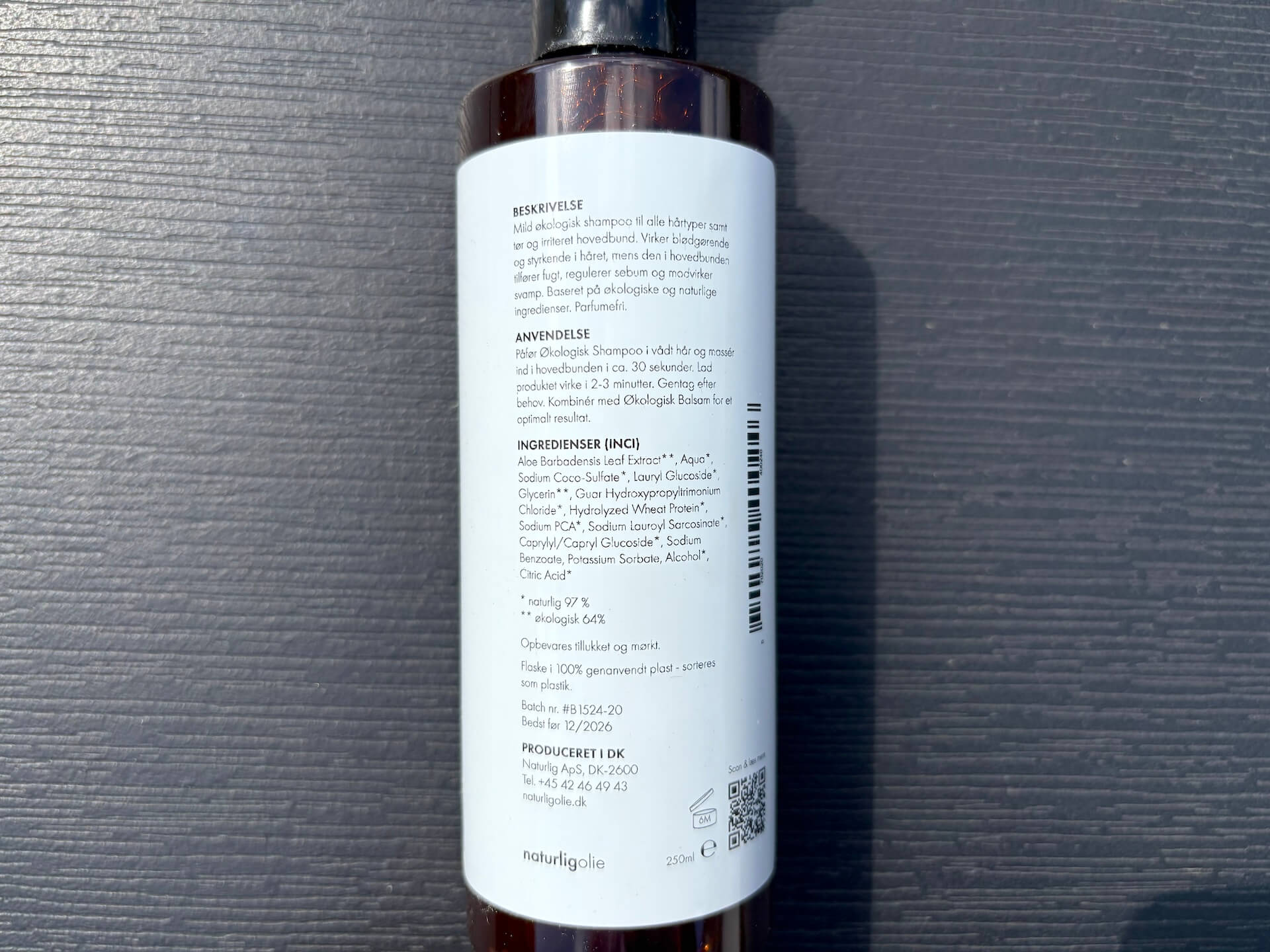 Ingredienser og vejledning på Naturligolie Shampoo