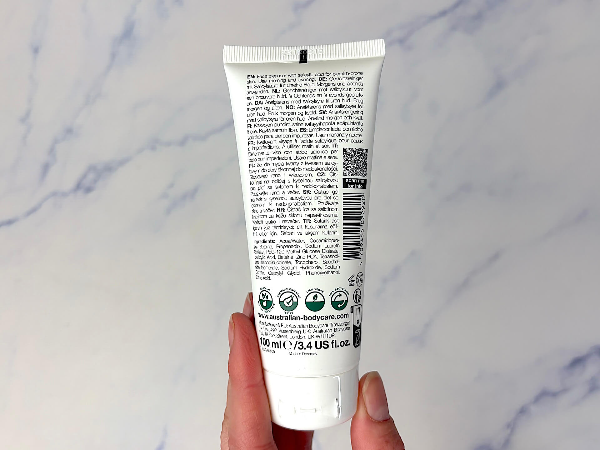 Ingredienserne i Australian Bodycare Salicylic Acid Face Cleanser