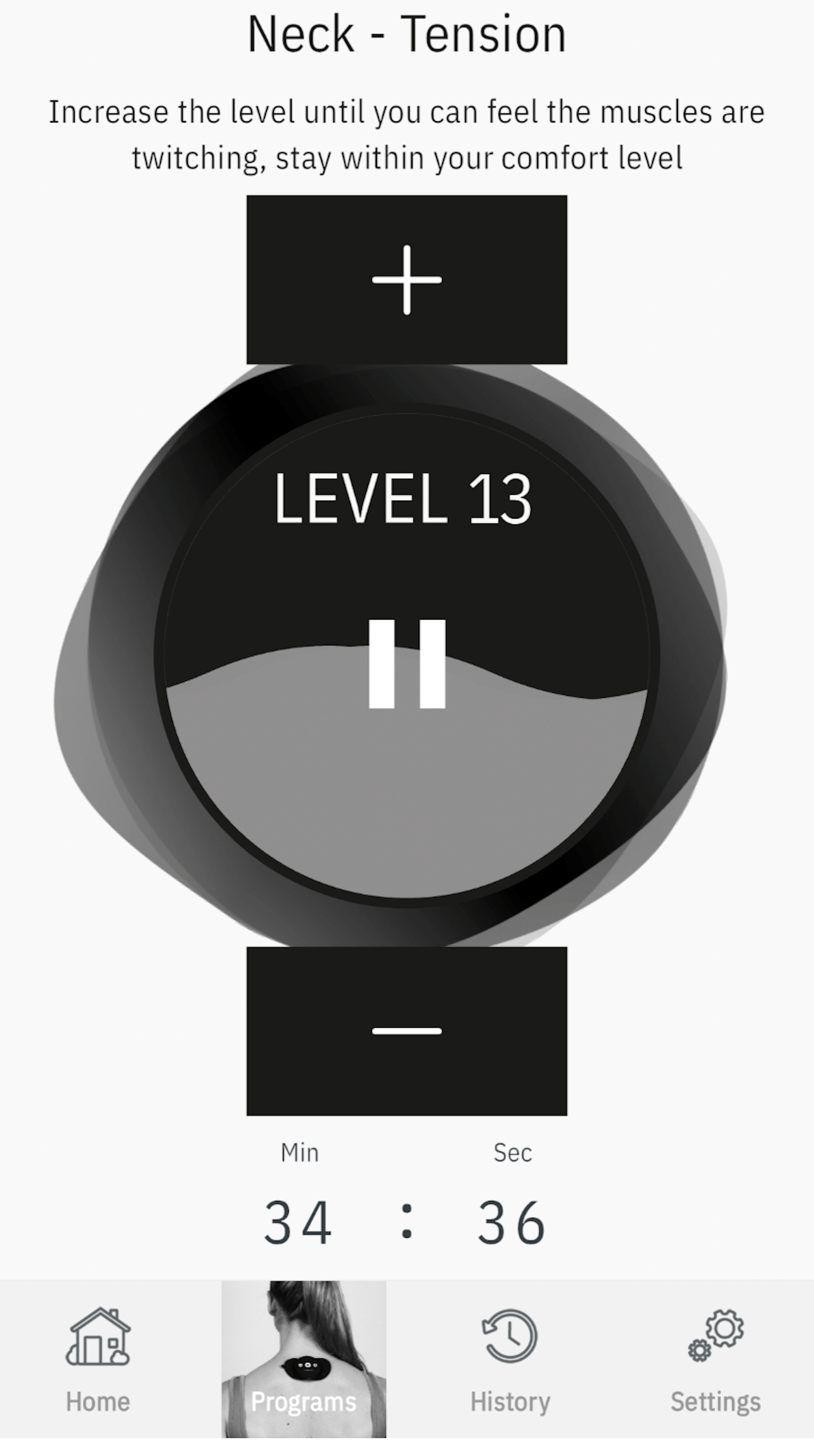 Intensitetsjustering på app til Flowlife Flowtens Connect