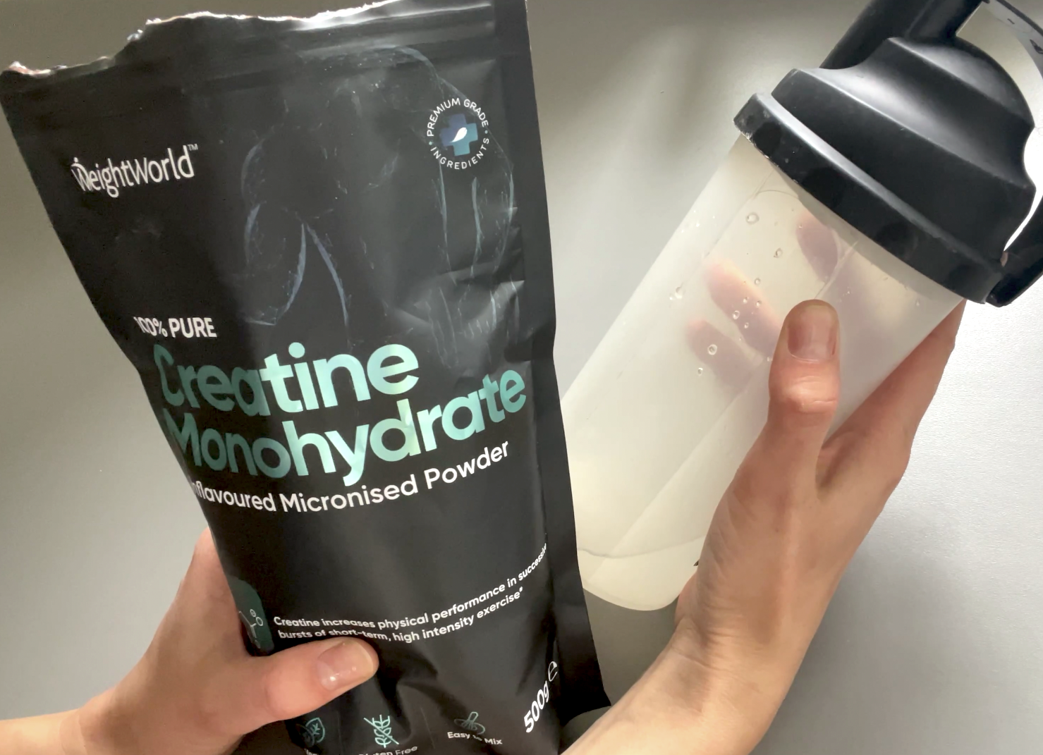 Kreatin Monohydrat Pulver fra Weightworld med drikkedunk