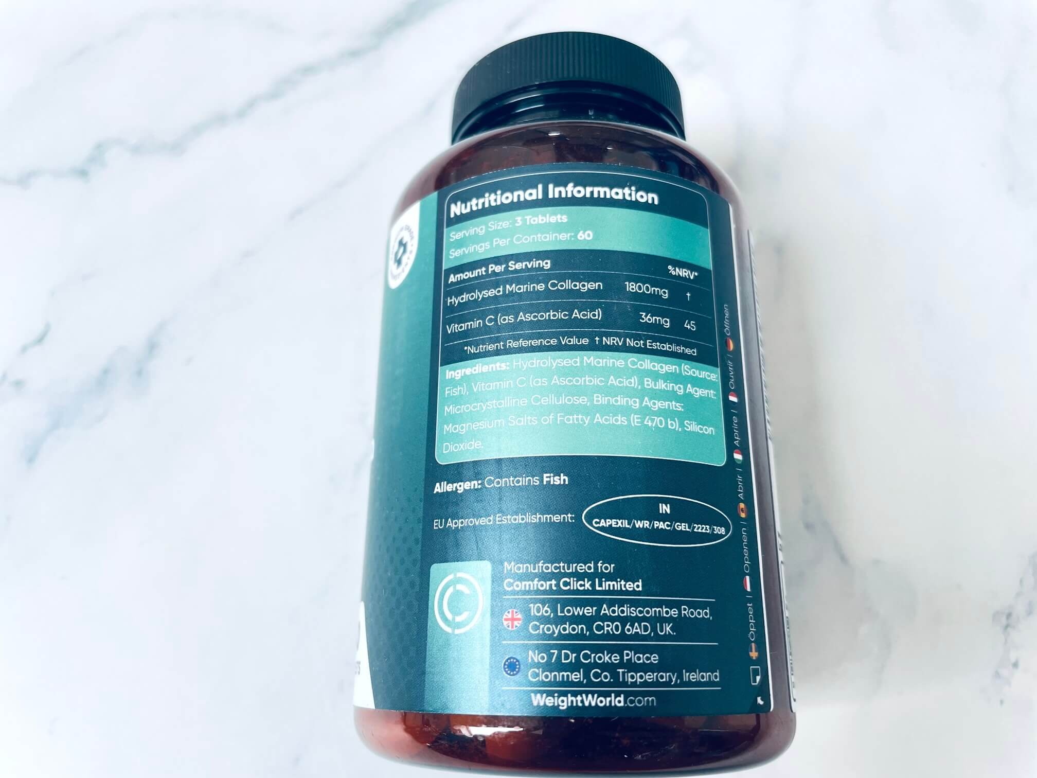 Næringsindhold af Marine kollagen med c-vitamin