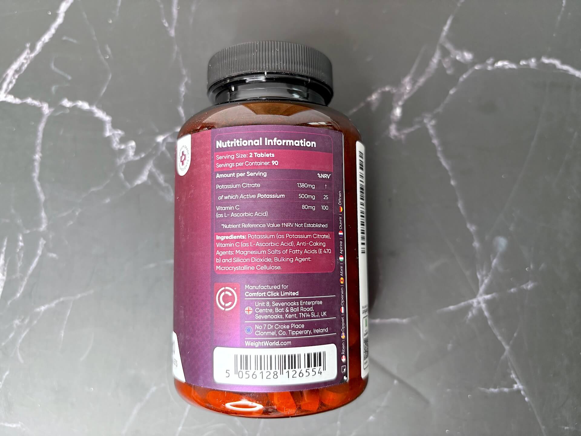 Næringsindhold bag på WeightWorld Potassium Citrate