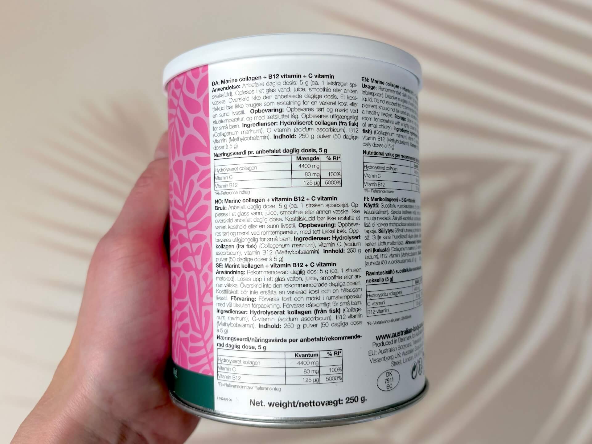 Næringsindhold i Australian Bodycare B12 Collagen Powder