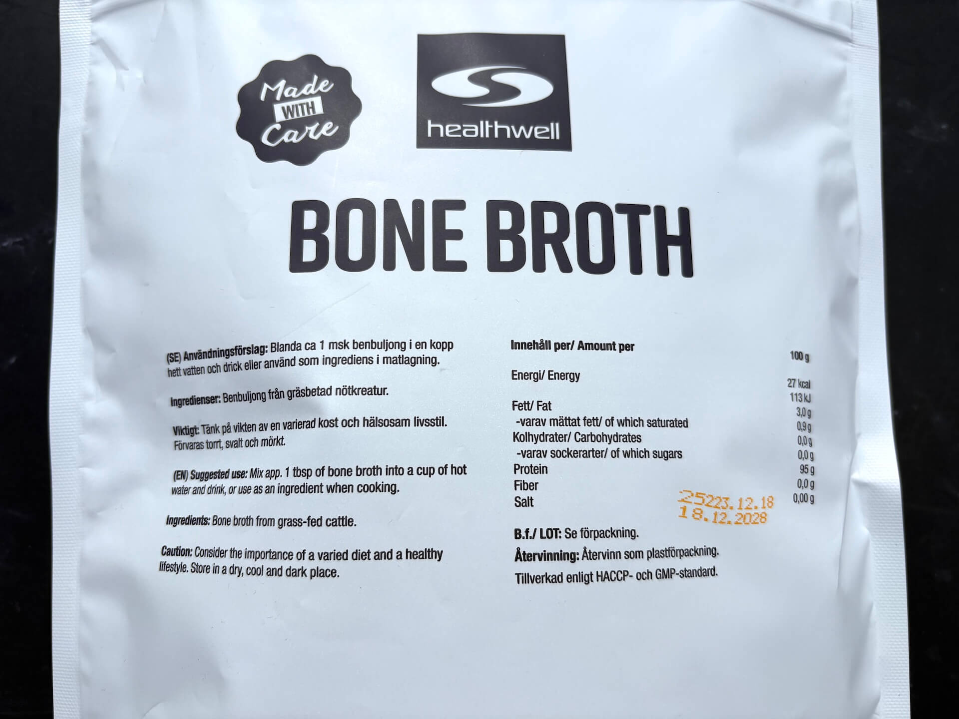 Næringsindhold i Healthwell Bone Broth Grass Fed