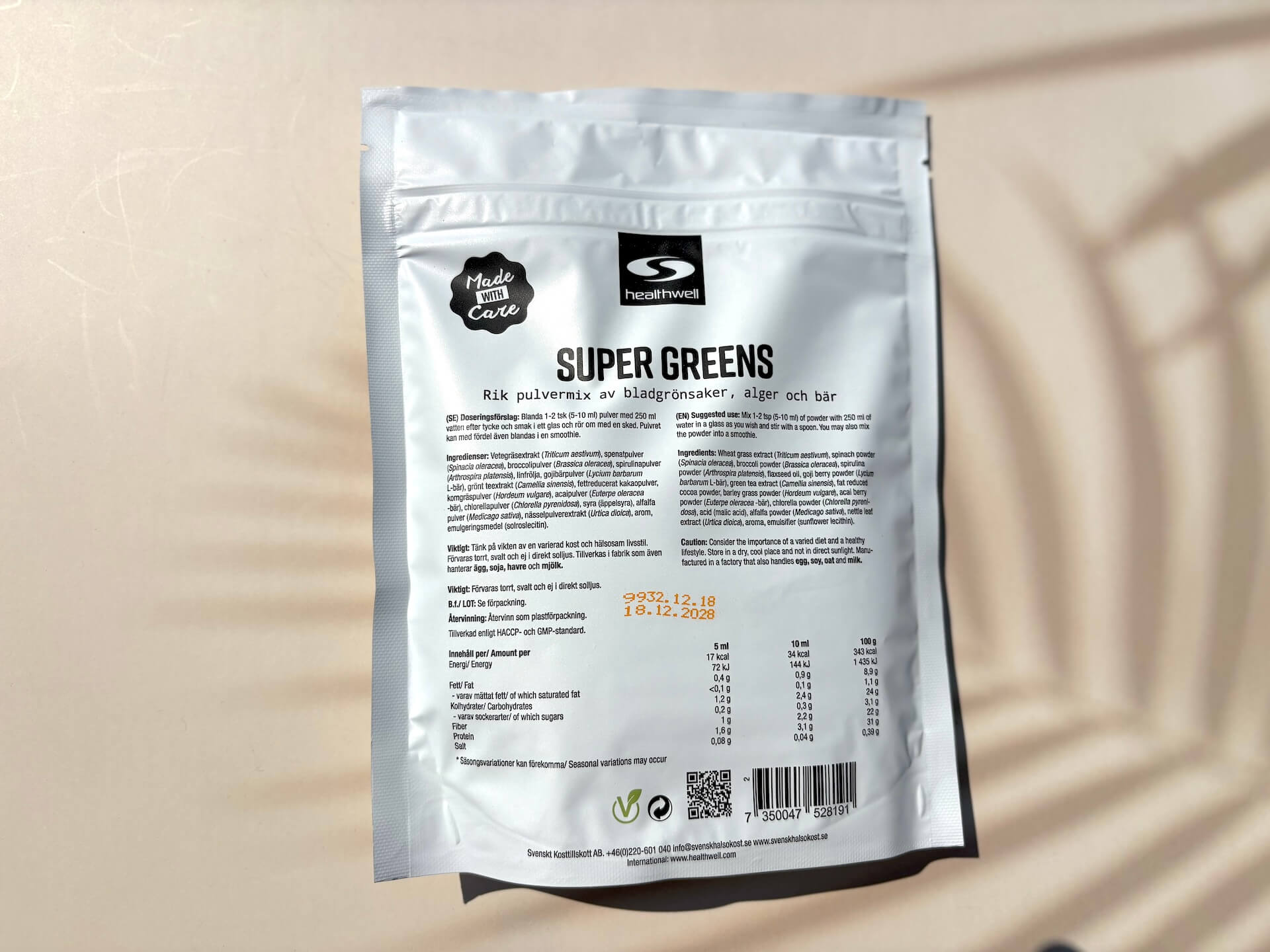 Næringsindhold i Healthwell Super Greens