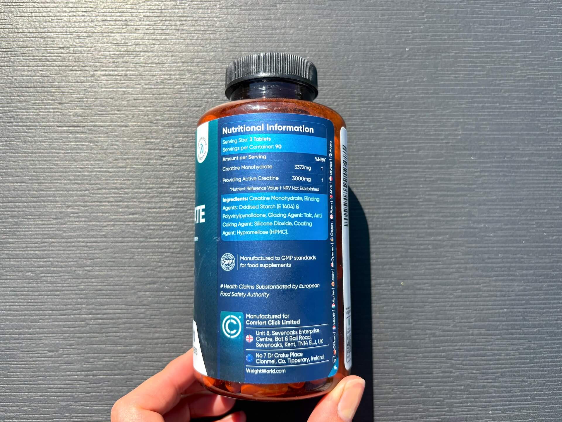 Næringsindhold i Weightworld Creatine Monohydrate tabletter