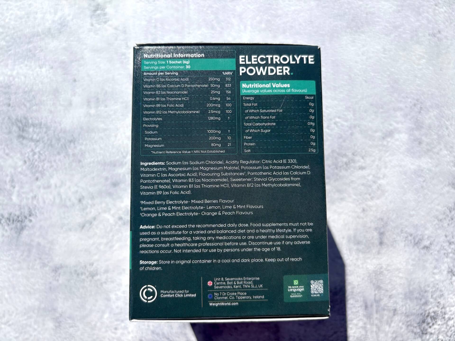 Næringsindhold i Weightworld Electrolyte Powder