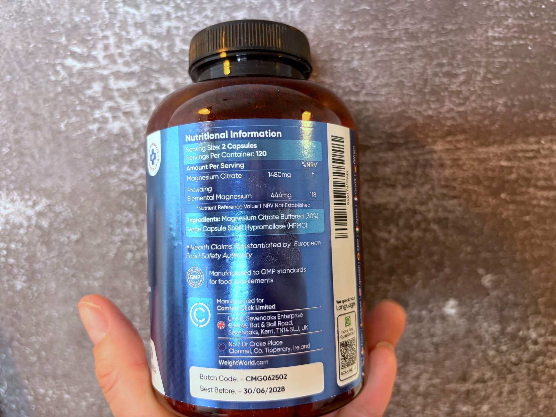 Næringsindhold i WeightWorld Magnesium Citrate