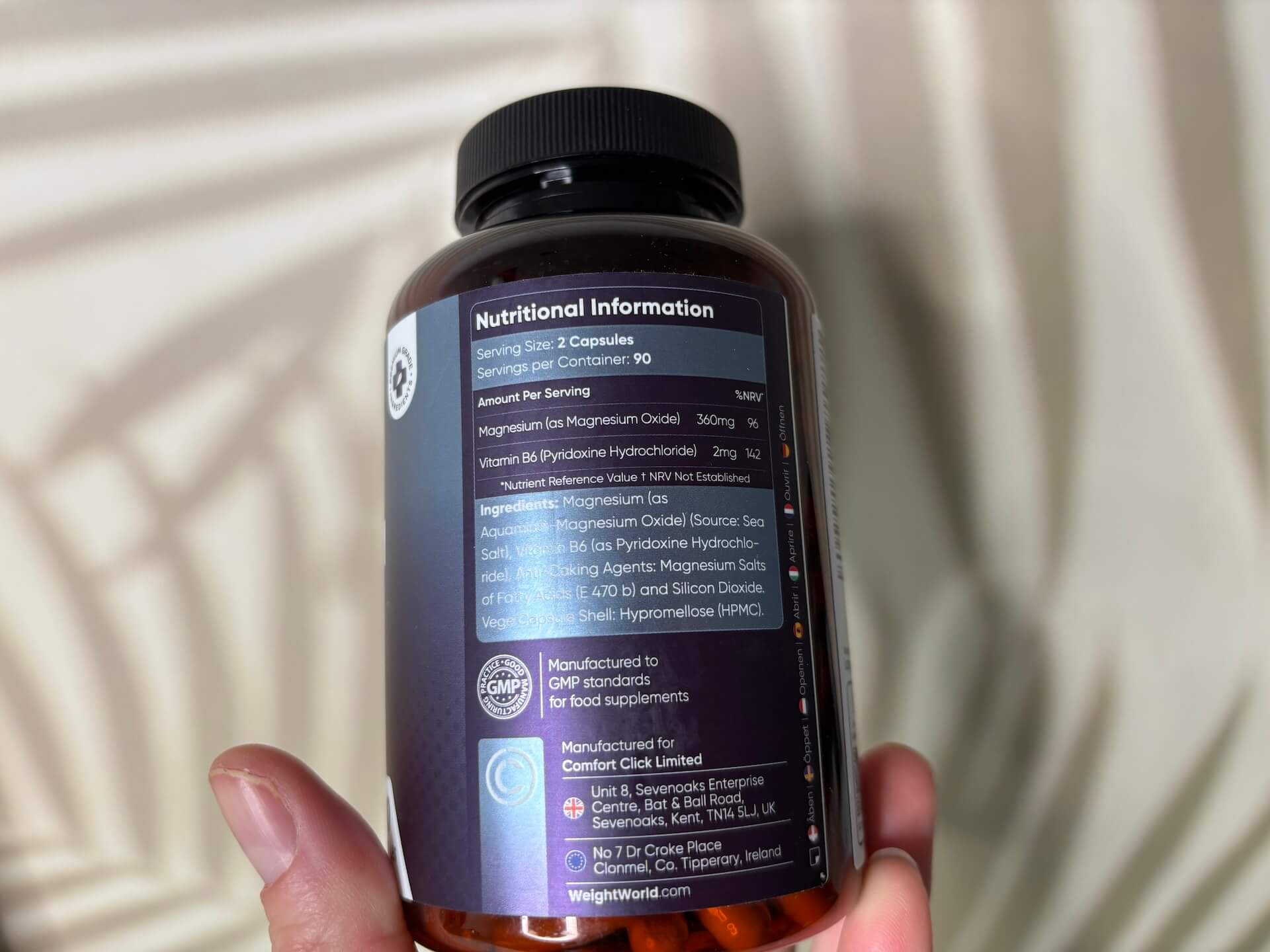 Næringsindhold i WeightWorld Marine Magnesium + B6