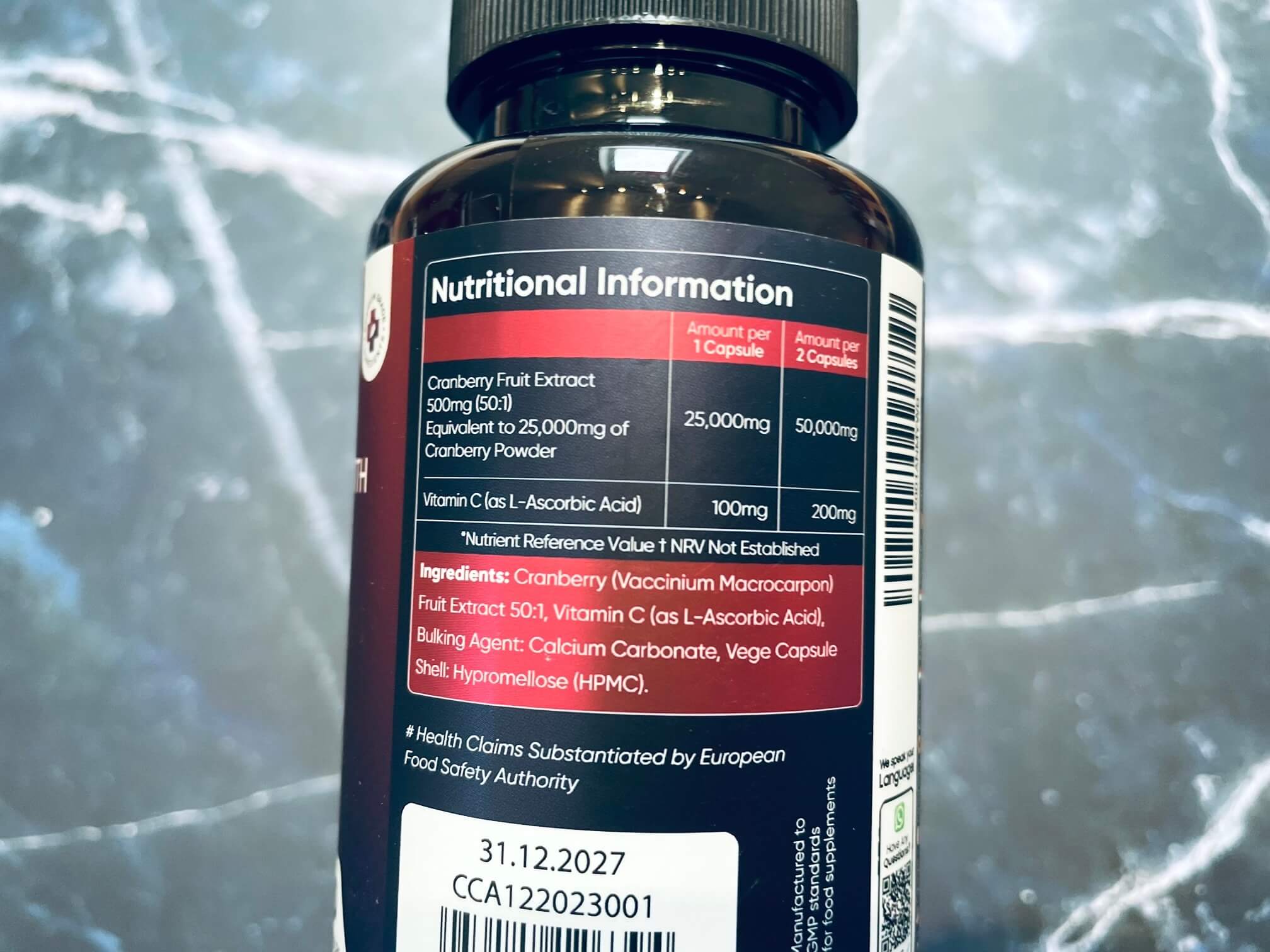 Næringsindhold i Weightworld tranebærkapsler