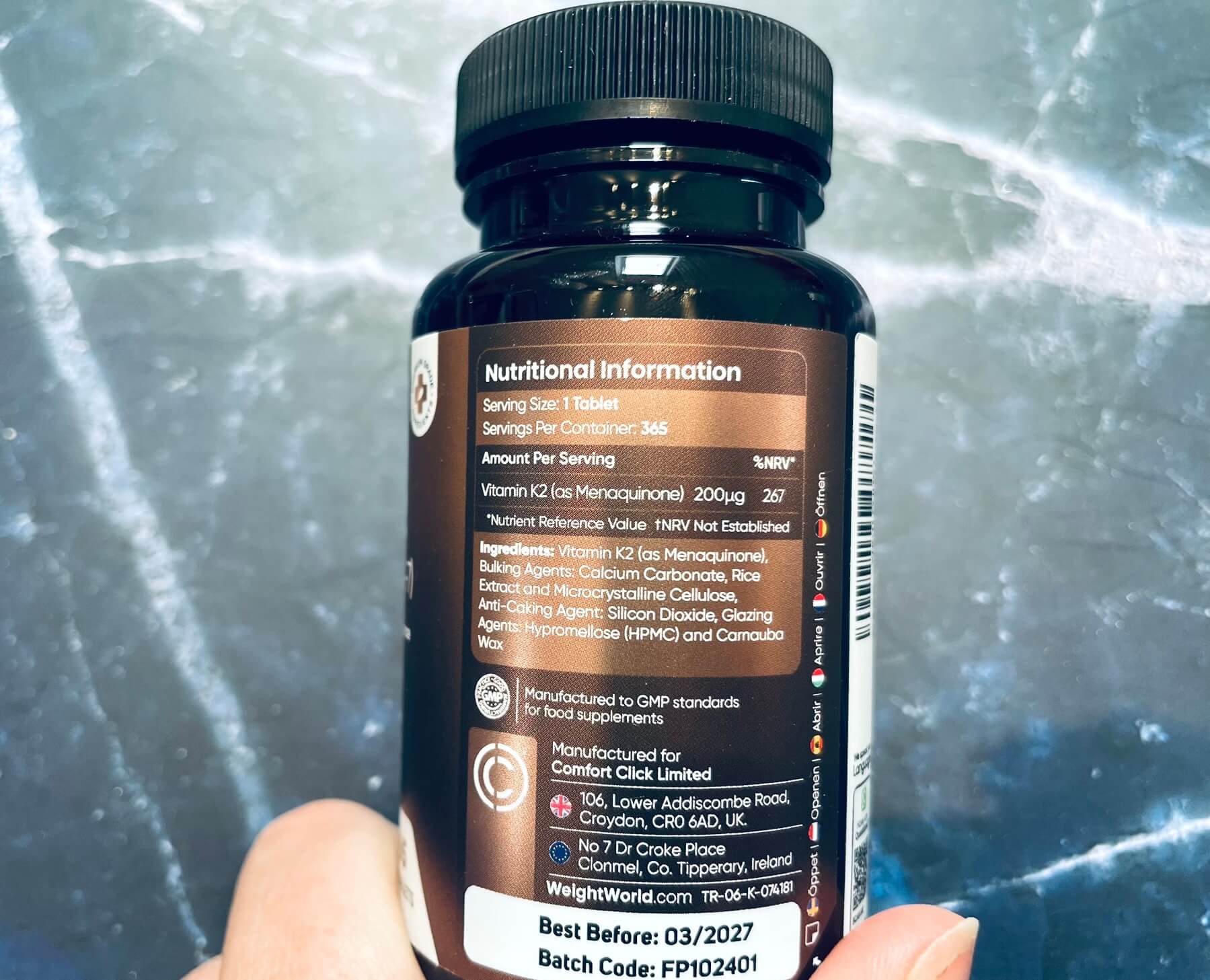 Næringsindhold i Weightworld Vitamin K2 K-vitamin
