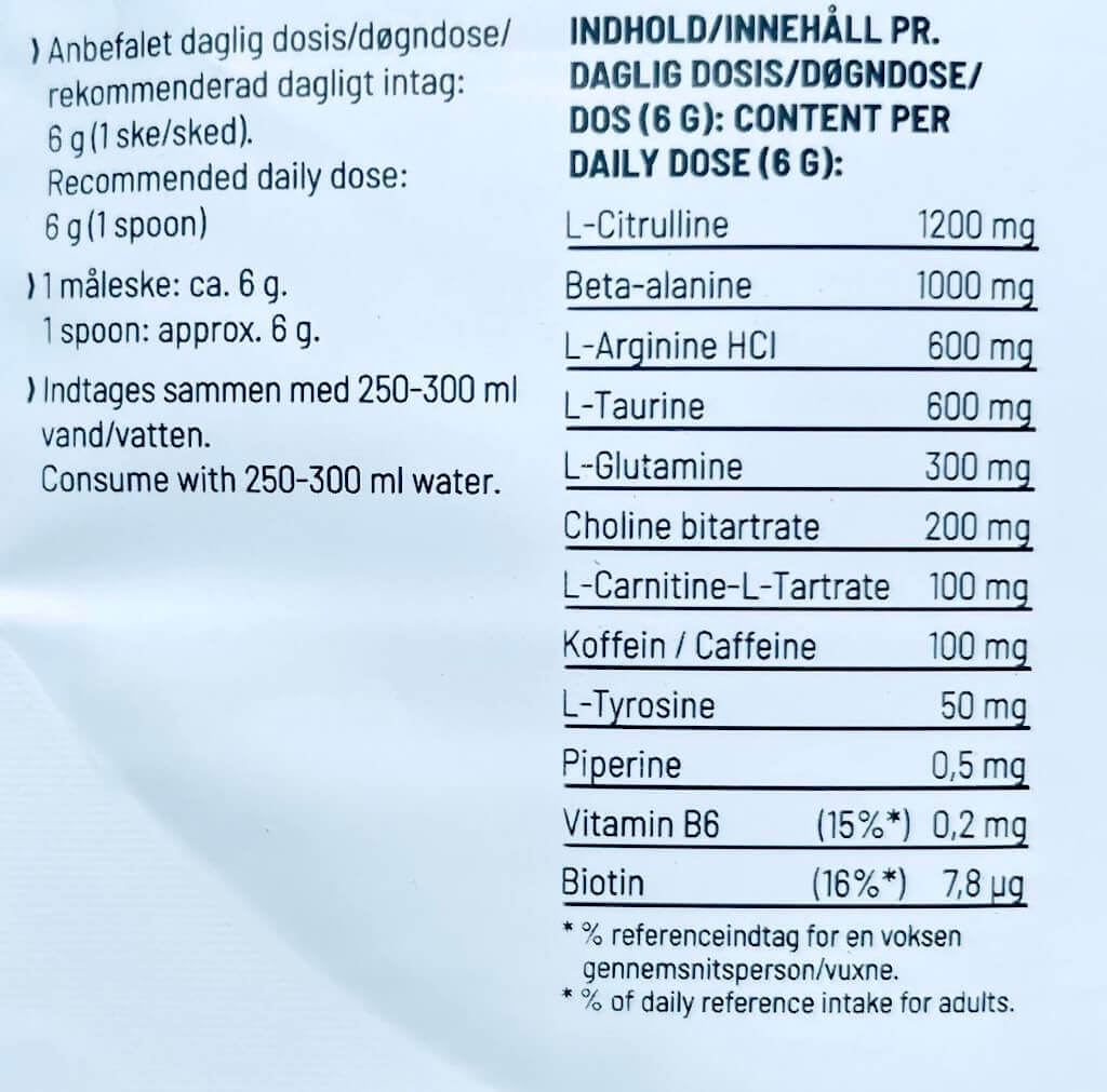 Næringsindhold på Bodylab Pre Workout
