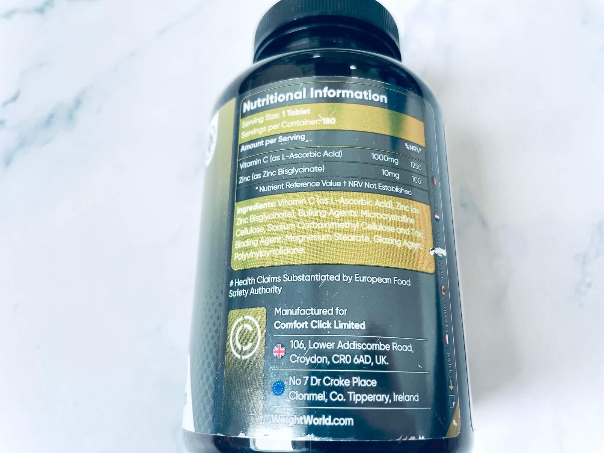 Næringsindhold på C-Vitamin + Zinktabletter fra Weightworld