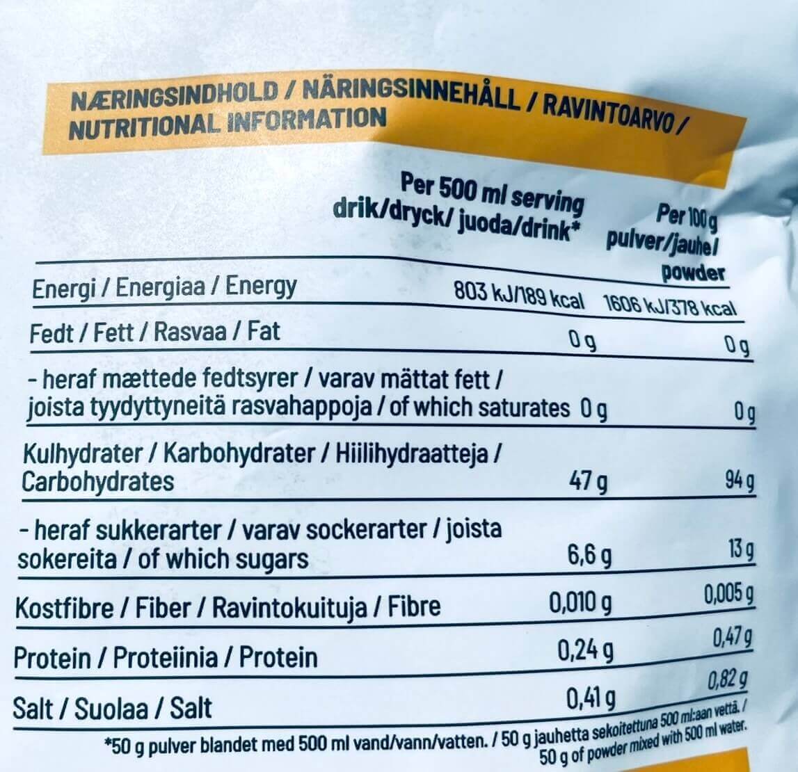 Næringsindhold på Carbo Fuel fra Bodylab