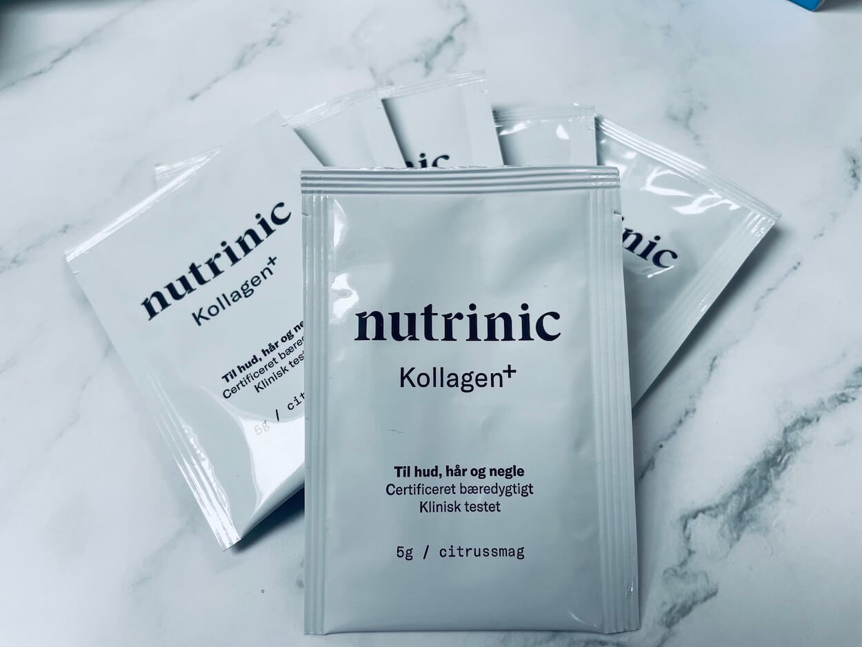 Nutrinic Kollagen Plus på bord i poser