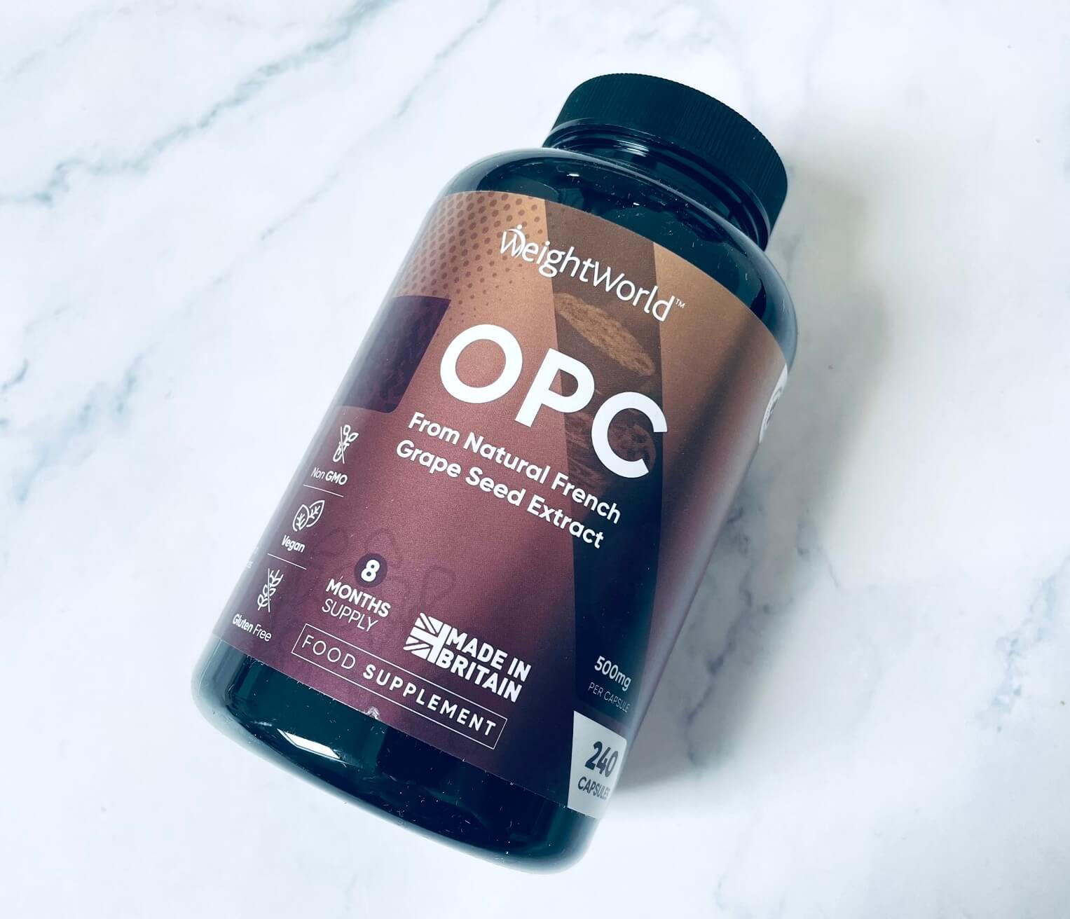 OPC vindruekerneekstrakt fra Weightworld på bord
