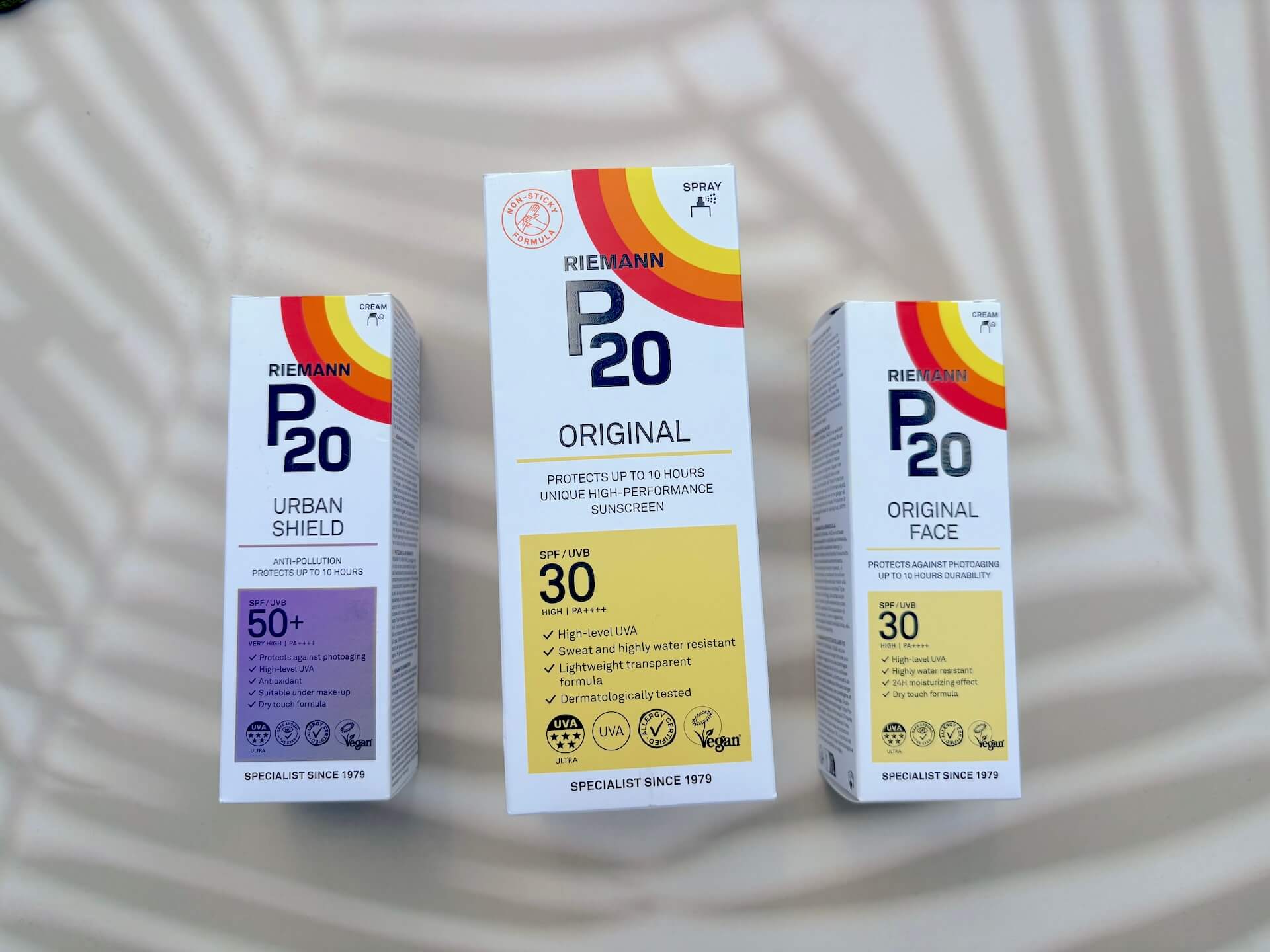 P20 Riemann Original Spray SPF 30 solcreme faktor 30 og to andre P20 produkter