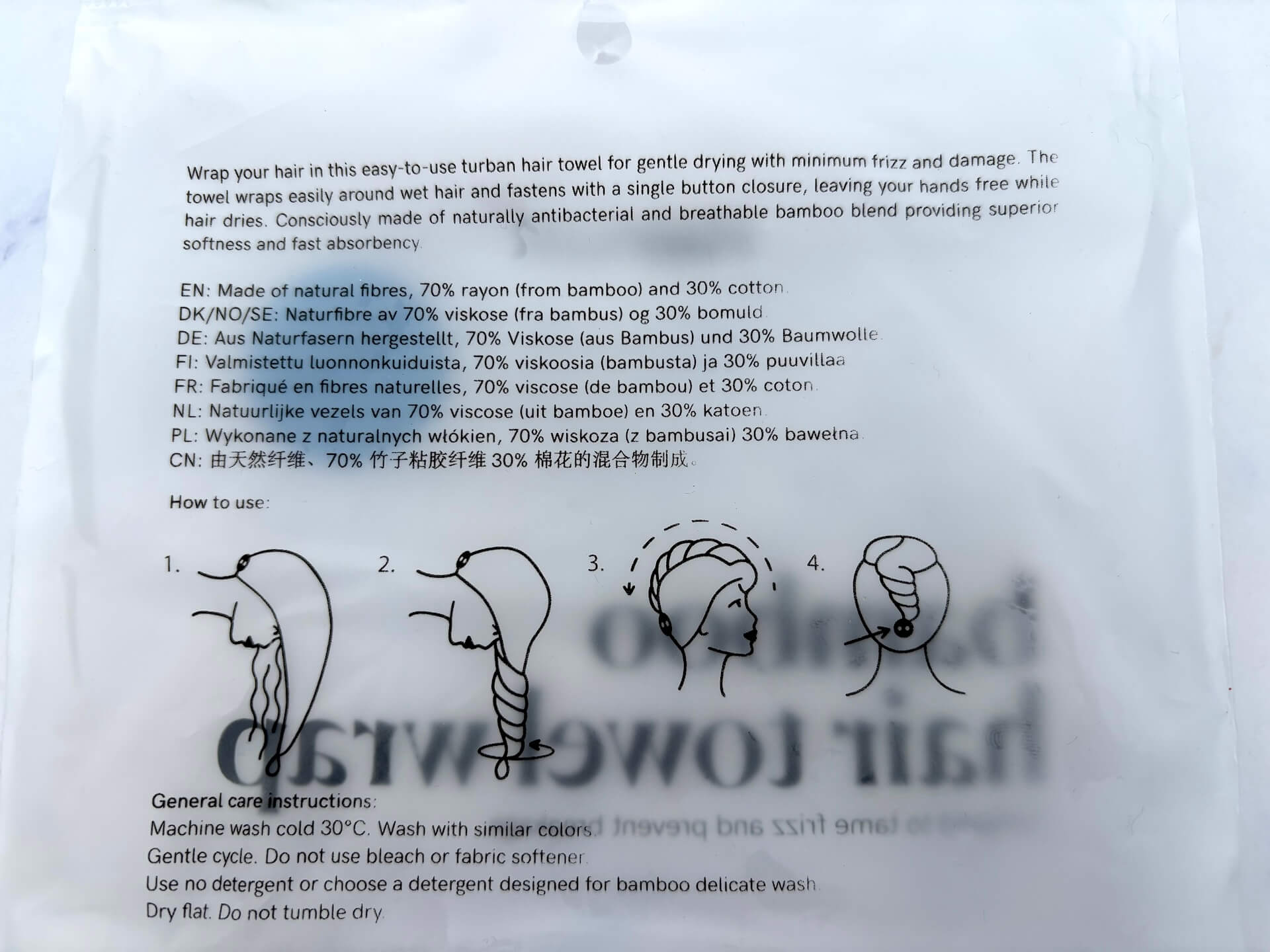 Tom pose med vejledning til Hairlust Bamboo Hair Towel Wrap hårhåndklæde
