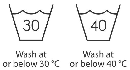 Vaskesymboler for 30 og 40 graders vask i vaskemaskine
