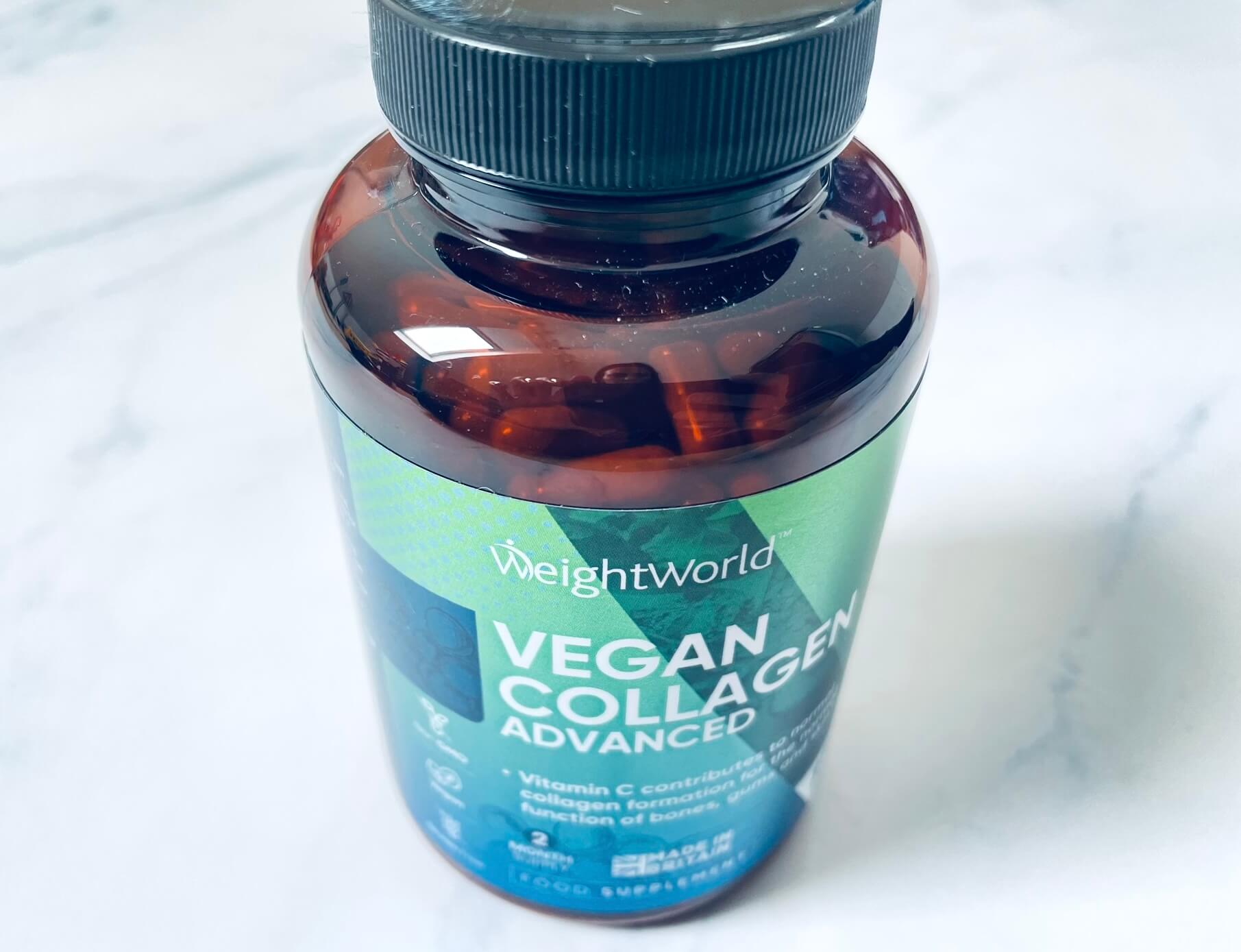 Vegansk Kollagen fra Weightworld der står på bord
