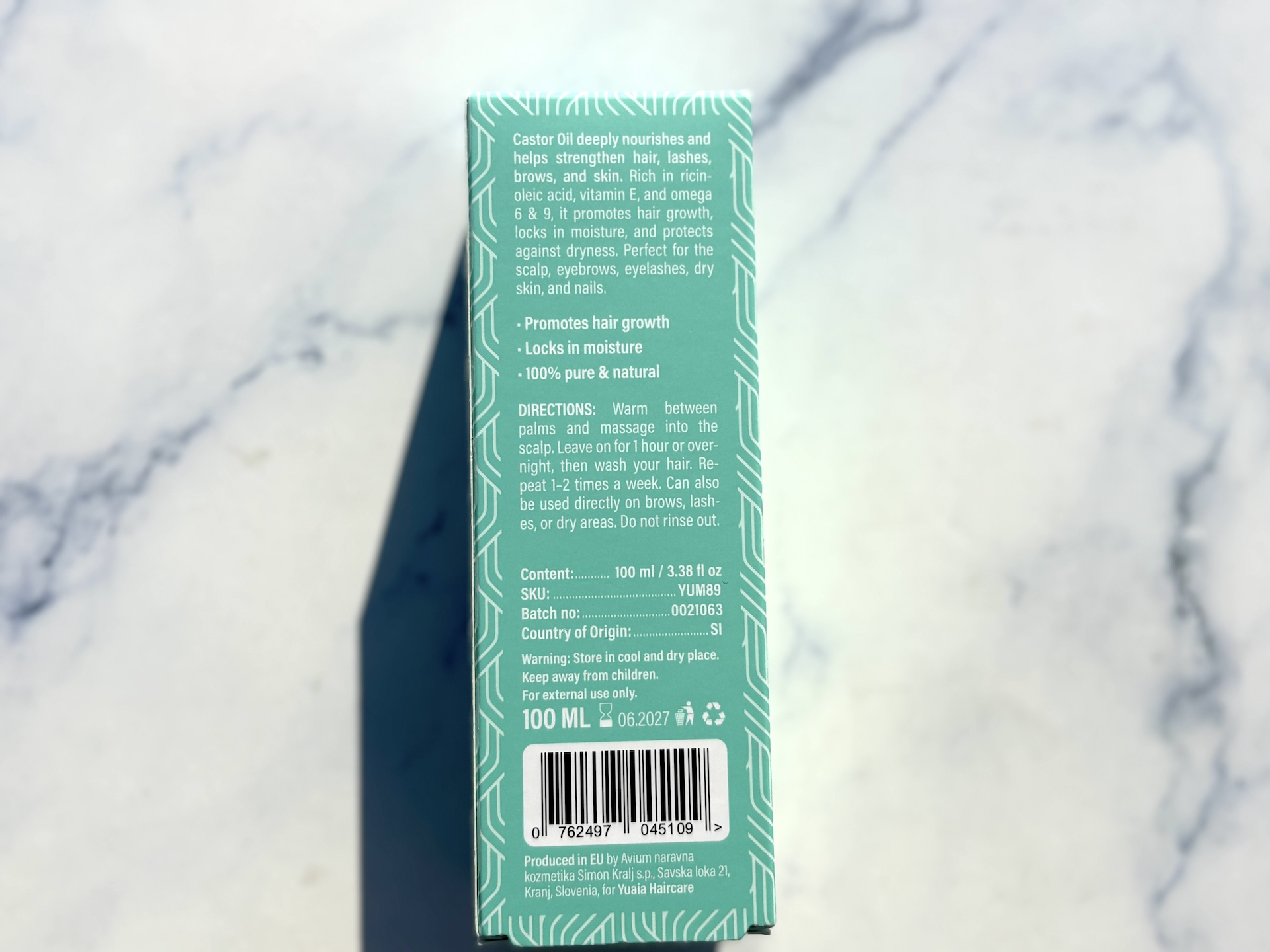 Vejledning på Yuaia Haircare Castor Oil