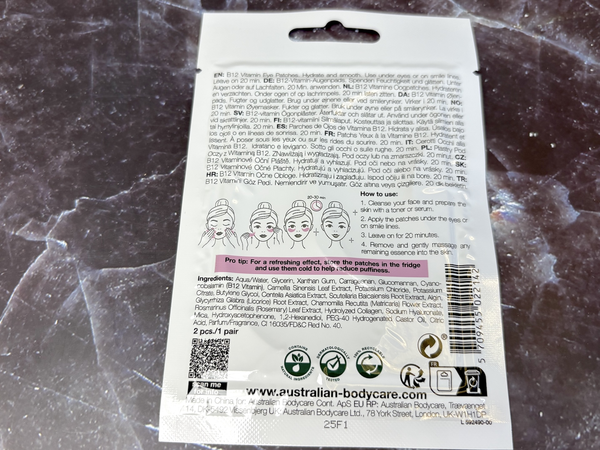Vejledning til Australian Bodycare B12 Eye Mask