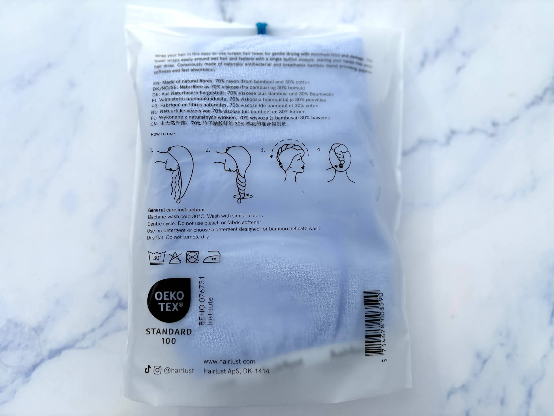 Vejledning til Hairlust Bamboo Hair Towel Wrap hårhåndklæde