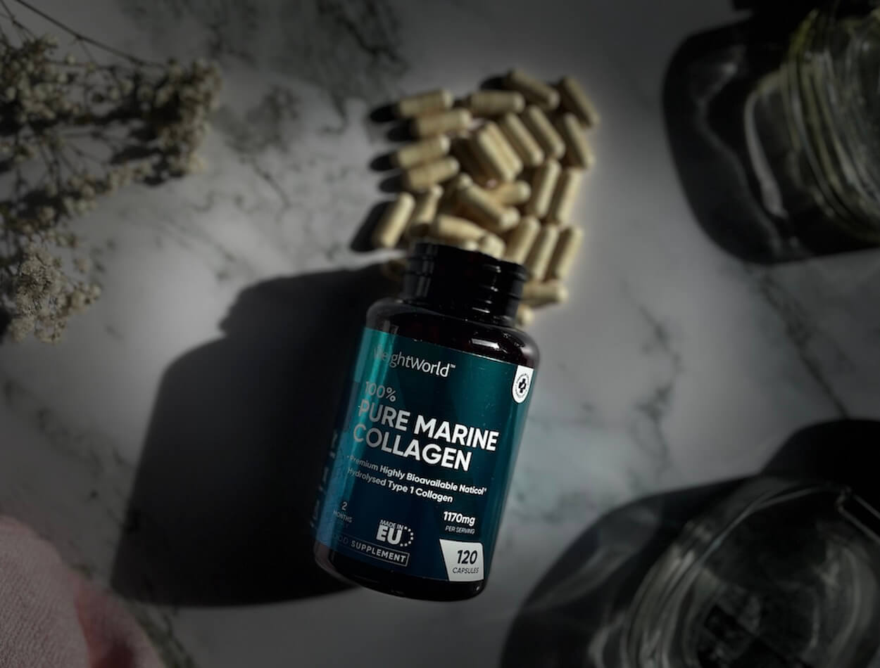 WeightWorld marine kollagen kapsler på bord